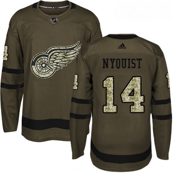 Youth Adidas Detroit Red Wings 14 Gustav Nyquist Authentic Green Salute to Service NHL Jersey