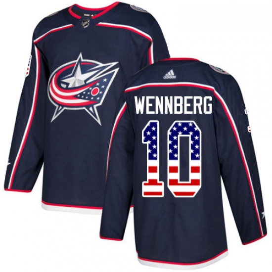 Youth Adidas Columbus Blue Jackets 10 Alexander Wennberg Authentic Navy Blue USA Flag Fashion NHL Je