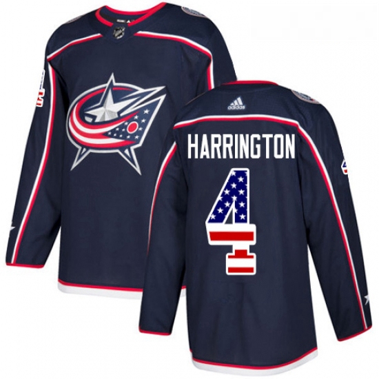 Youth Adidas Columbus Blue Jackets 4 Scott Harrington Authentic Navy Blue USA Flag Fashion NHL Jerse