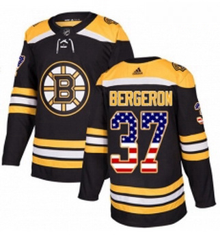 Youth Adidas Boston Bruins 37 Patrice Bergeron Authentic Black USA Flag Fashion NHL Jersey