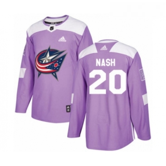 Youth Adidas Columbus Blue Jackets 20 Riley Nash Authentic Purple Fights Cancer Practice NHL Jersey