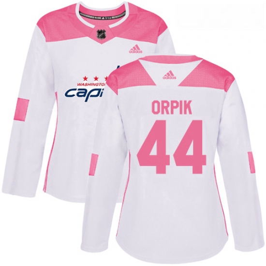 Womens Adidas Washington Capitals 44 Brooks Orpik Authentic WhitePink Fashion NHL Jersey