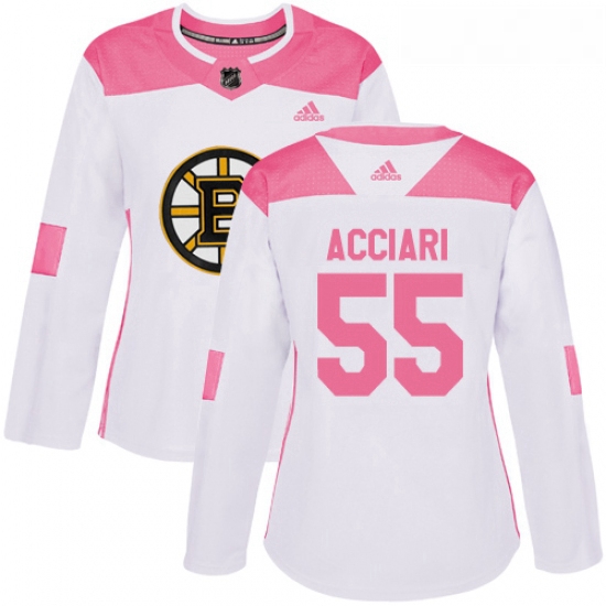 Womens Adidas Boston Bruins 55 Noel Acciari Authentic WhitePink Fashion NHL Jersey