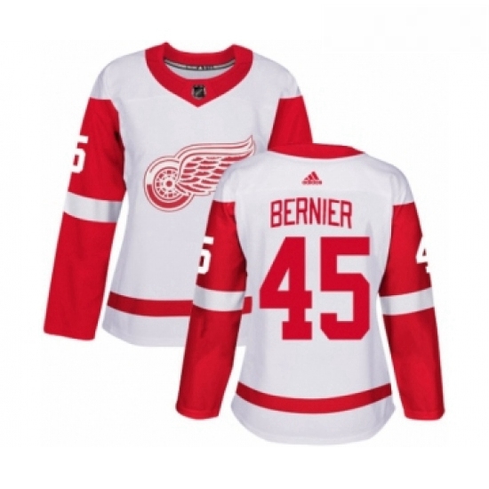 Womens Adidas Detroit Red Wings 45 Jonathan Bernier Authentic White Away NHL Jersey