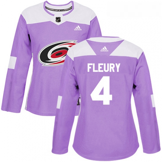 Womens Adidas Carolina Hurricanes 4 Haydn Fleury Authentic Purple Fights Cancer Practice NHL Jersey