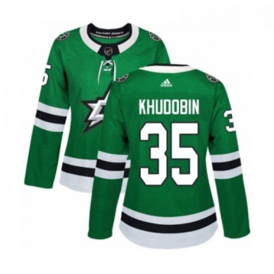 Womens Adidas Dallas Stars 35 Anton Khudobin Premier Green Home NHL Jersey