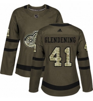 Womens Adidas Detroit Red Wings 41 Luke Glendening Authentic Green Salute to Service NHL Jersey