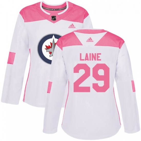 Womens Adidas Winnipeg Jets 29 Patrik Laine Authentic WhitePink Fashion NHL Jersey