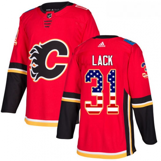 Youth Adidas Calgary Flames 31 Eddie Lack Authentic Red USA Flag Fashion NHL Jersey