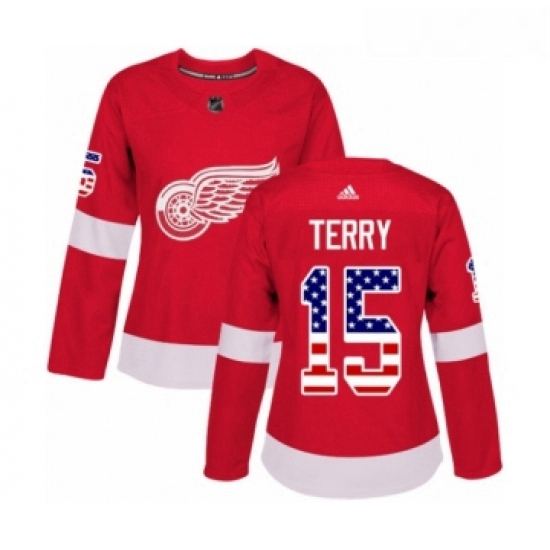 Womens Adidas Detroit Red Wings 15 Chris Terry Authentic Red USA Flag Fashion NHL Jersey