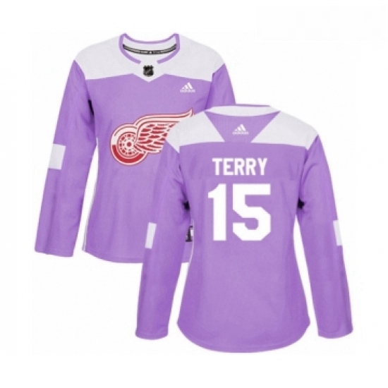 Womens Adidas Detroit Red Wings 15 Chris Terry Authentic Purple Fights Cancer Practice NHL Jersey