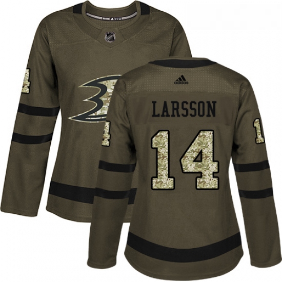 Womens Adidas Anaheim Ducks 14 Jacob Larsson Authentic Green Salute to Service NHL Jersey