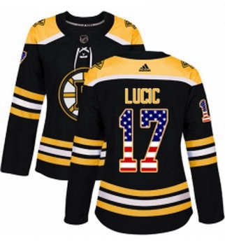 Womens Adidas Boston Bruins 17 Milan Lucic Authentic Black USA Flag Fashion NHL Jersey