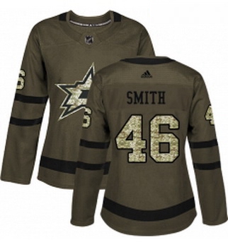 Womens Adidas Dallas Stars 46 Gemel Smith Authentic Green Salute to Service NHL Jersey