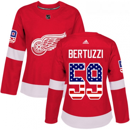 Womens Adidas Detroit Red Wings 59 Tyler Bertuzzi Authentic Red USA Flag Fashion NHL Jersey