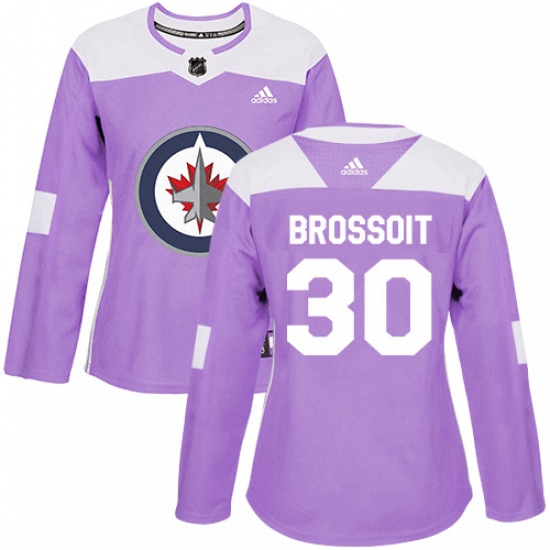 Womens Adidas Winnipeg Jets 30 Laurent Brossoit Authentic Purple Fights Cancer Practice NHL Jersey