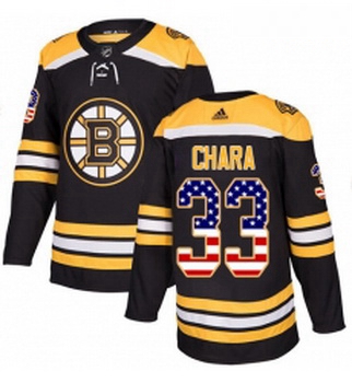 Youth Adidas Boston Bruins 33 Zdeno Chara Authentic Black USA Flag Fashion NHL Jersey