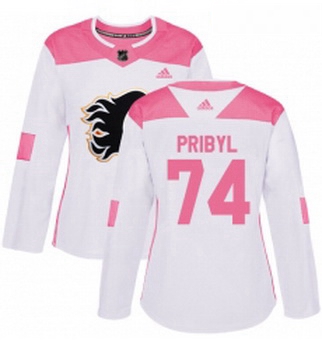 Womens Adidas Calgary Flames 74 Daniel Pribyl Authentic WhitePink Fashion NHL Jersey