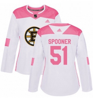 Womens Adidas Boston Bruins 51 Ryan Spooner Authentic WhitePink Fashion NHL Jersey