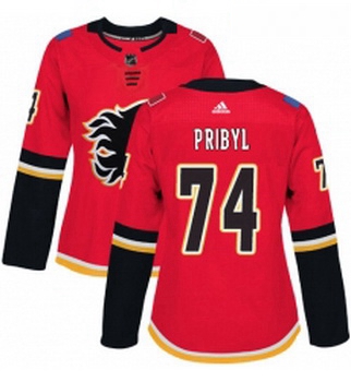 Womens Adidas Calgary Flames 74 Daniel Pribyl Premier Red Home NHL Jersey