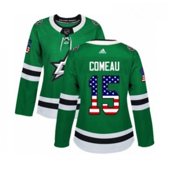 Womens Adidas Dallas Stars 15 Blake Comeau Authentic Green USA Flag Fashion NHL Jersey