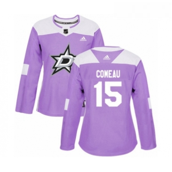 Womens Adidas Dallas Stars 15 Blake Comeau Authentic Purple Fights Cancer Practice NHL Jersey