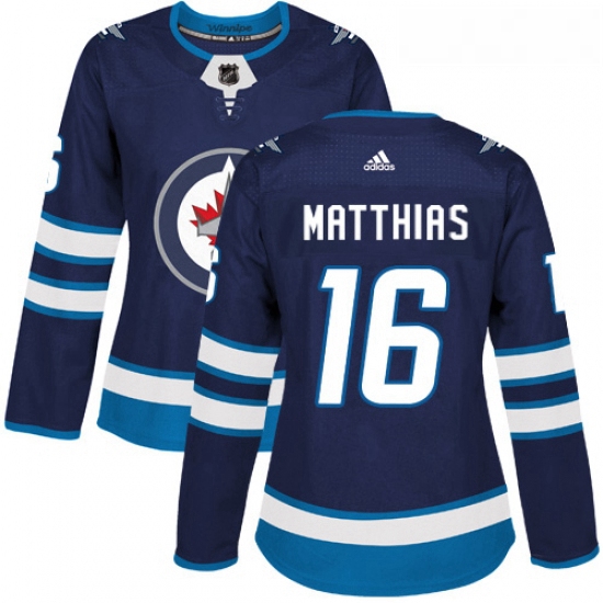 Womens Adidas Winnipeg Jets 16 Shawn Matthias Authentic Navy Blue Home NHL Jersey