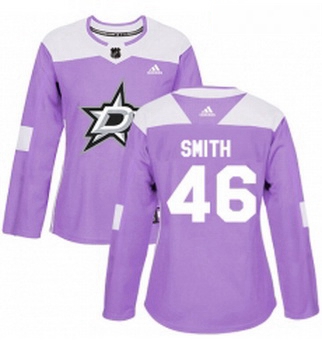 Womens Adidas Dallas Stars 46 Gemel Smith Authentic Purple Fights Cancer Practice NHL Jersey