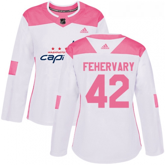 Womens Adidas Washington Capitals 42 Martin Fehervary Authentic White Pink Fashion NHL Jersey