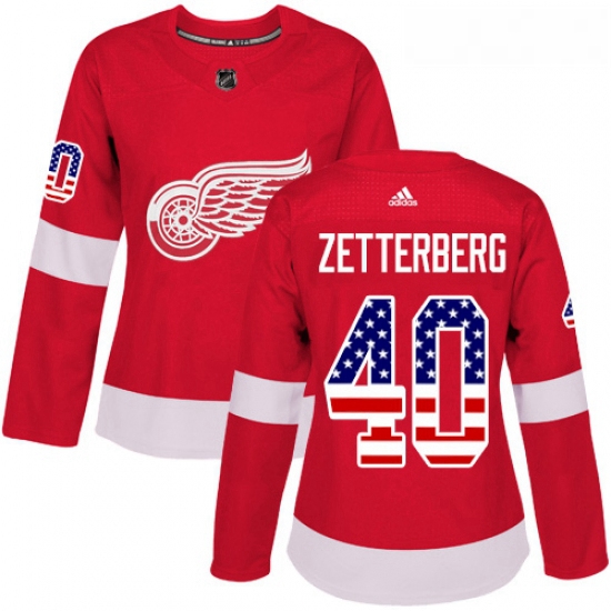 Womens Adidas Detroit Red Wings 40 Henrik Zetterberg Authentic Red USA Flag Fashion NHL Jersey