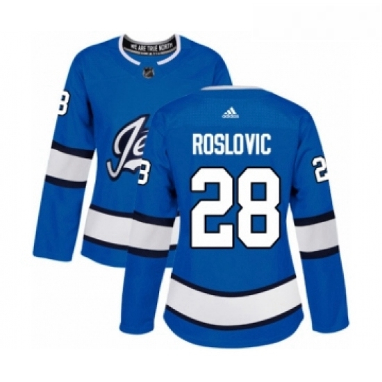 Womens Adidas Winnipeg Jets 28 Jack Roslovic Premier Blue Alternate NHL Jersey