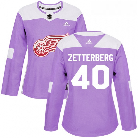 Womens Adidas Detroit Red Wings 40 Henrik Zetterberg Authentic Purple Fights Cancer Practice NHL Jer