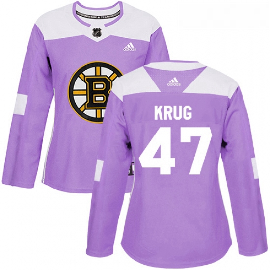 Womens Adidas Boston Bruins 47 Torey Krug Authentic Purple Fights Cancer Practice NHL Jersey