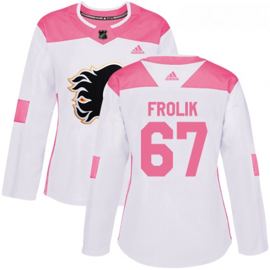 Womens Adidas Calgary Flames 67 Michael Frolik Authentic WhitePink Fashion NHL Jersey