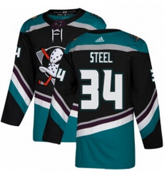 Youth Adidas Anaheim Ducks 34 Sam Steel Authentic Black Teal Third NHL Jersey