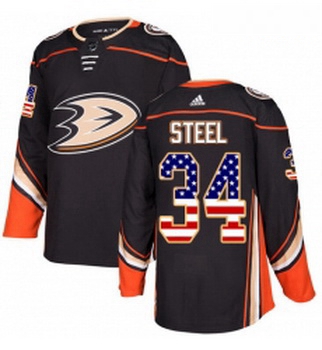 Youth Adidas Anaheim Ducks 34 Sam Steel Authentic Black USA Flag Fashion NHL Jersey