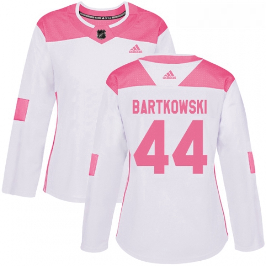 Womens Adidas Minnesota Wild 44 Matt Bartkowski Authentic White Pink Fashion NHL Jersey