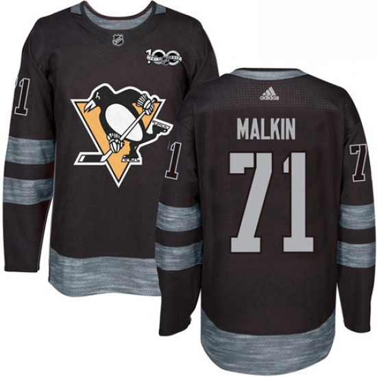 Mens Adidas Pittsburgh Penguins 71 Evgeni Malkin Authentic Black 1917 2017 100th Anniversary NHL Jer