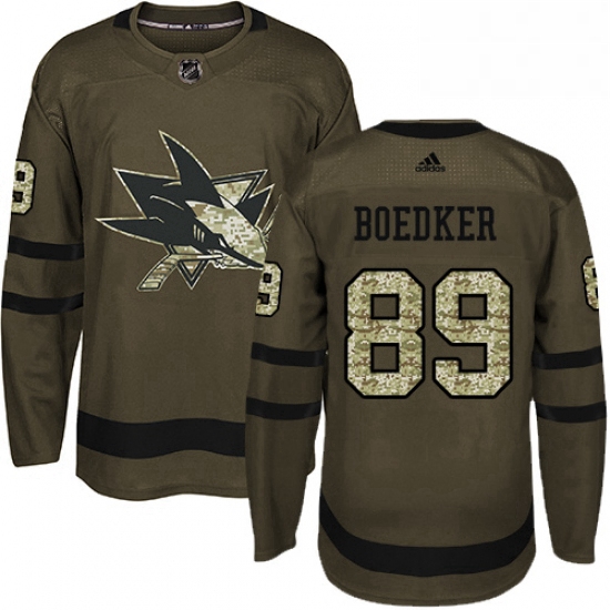 Mens Adidas San Jose Sharks 89 Mikkel Boedker Authentic Green Salute to Service NHL Jersey