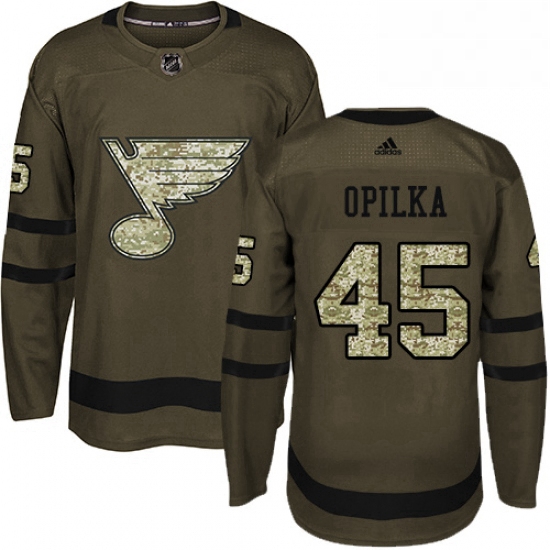 Mens Adidas St Louis Blues 45 Luke Opilka Authentic Green Salute to Service NHL Jersey