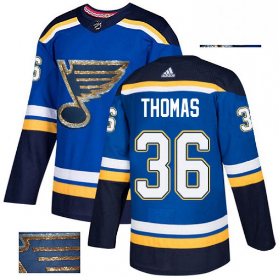 Mens Adidas St Louis Blues 36 Robert Thomas Authentic Royal Blue Fashion Gold NHL Jersey
