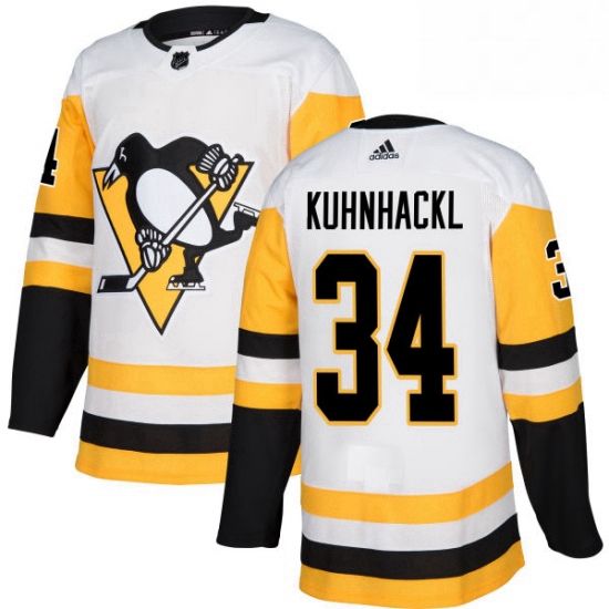 Mens Adidas Pittsburgh Penguins 34 Tom Kuhnhackl Authentic White Away NHL Jersey