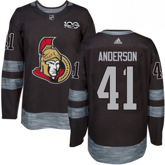 Mens Adidas Ottawa Senators 41 Craig Anderson Authentic Black 1917 2017 100th Anniversary NHL Jersey