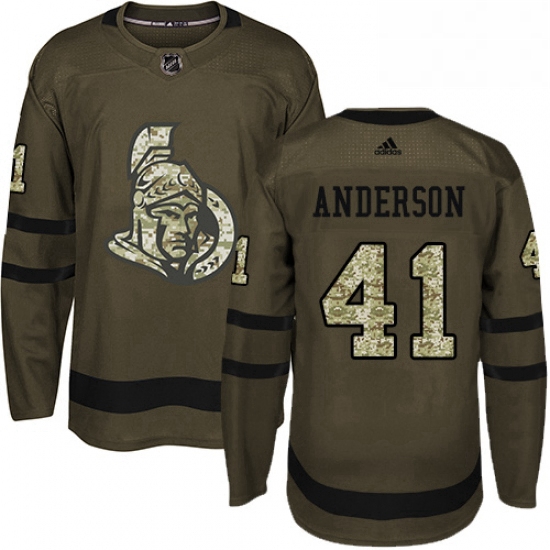 Mens Adidas Ottawa Senators 41 Craig Anderson Authentic Green Salute to Service NHL Jersey