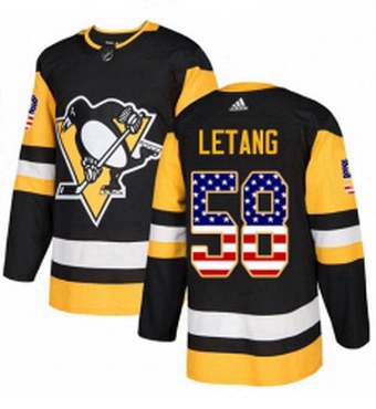 Mens Adidas Pittsburgh Penguins 58 Kris Letang Authentic Black USA Flag Fashion NHL Jersey