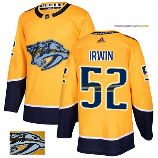 Mens Adidas Nashville Predators 52 Matt Irwin Authentic Gold Fashion Gold NHL Jersey