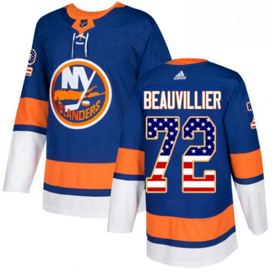 Mens Adidas New York Islanders 72 Anthony Beauvillier Authentic Royal Blue USA Flag Fashion NHL Jers