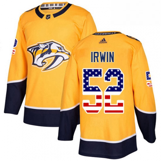 Mens Adidas Nashville Predators 52 Matt Irwin Authentic Gold USA Flag Fashion NHL Jersey