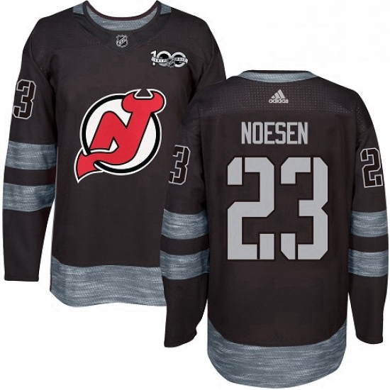 Mens Adidas New Jersey Devils 23 Stefan Noesen Authentic Black 1917 2017 100th Anniversary NHL Jerse