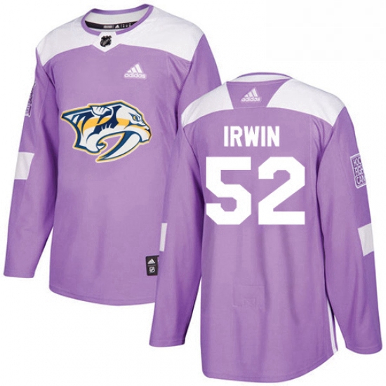 Mens Adidas Nashville Predators 52 Matt Irwin Authentic Purple Fights Cancer Practice NHL Jersey